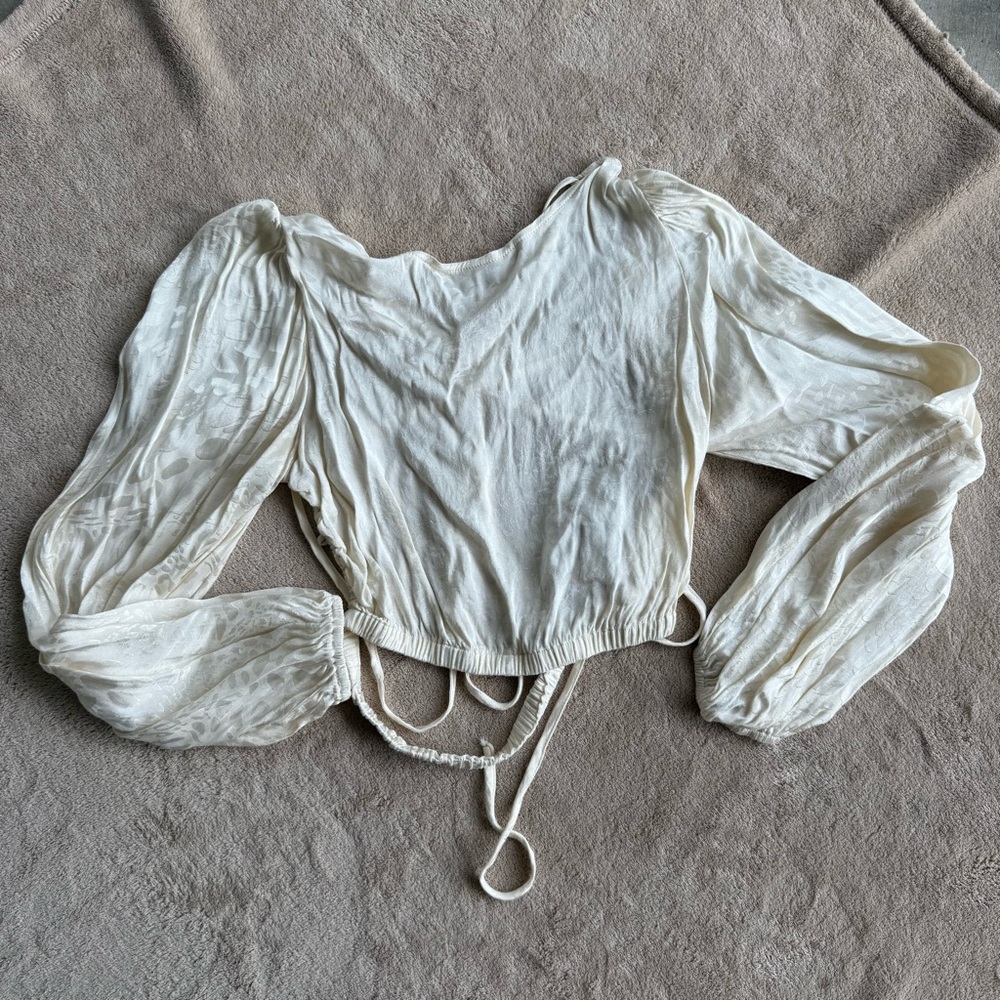 Skylar + Madison Cream Blouse with Tie and Open Back